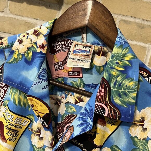 Vintage Hawaiian Togs Men’s Blue Paradise Aloha Shirt Size Large - Picture 3 of 5